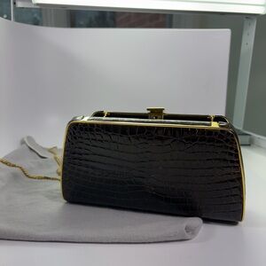 Luc Benoit Elegant Black Crocodile-Embossed Clutch